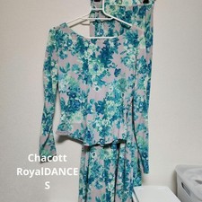 Chacott Ballroom Dance Costume Long Sleeve Top Long Skirt Floral Pink Blue Gre
