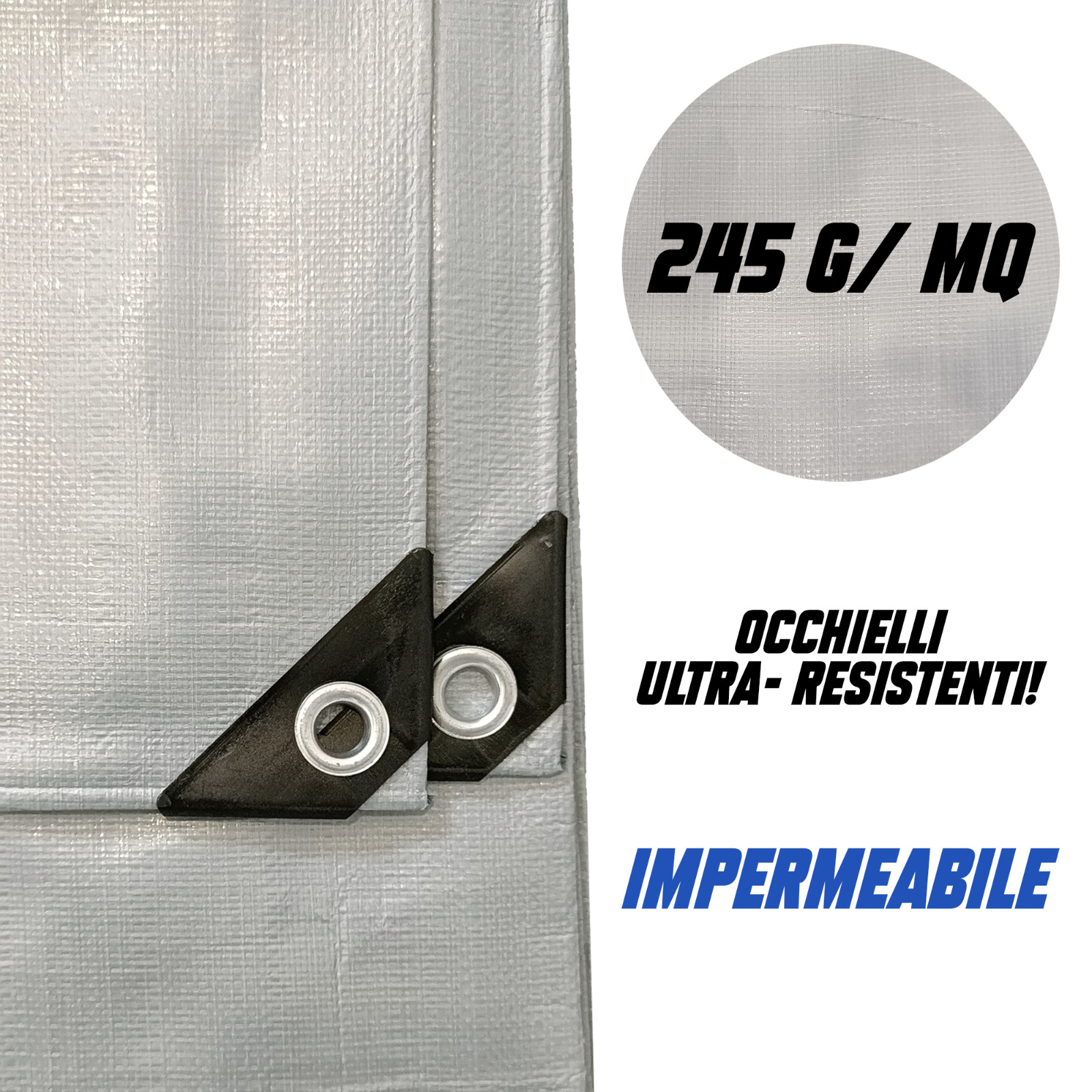 Telo Impermeabile Esterno Telone Occhiellato 245g/mq Protettivo Multiuso PVC foto 2