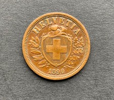 Switzerland - 1890B Helvetia 2 Rappen Coin - Swiss Coin