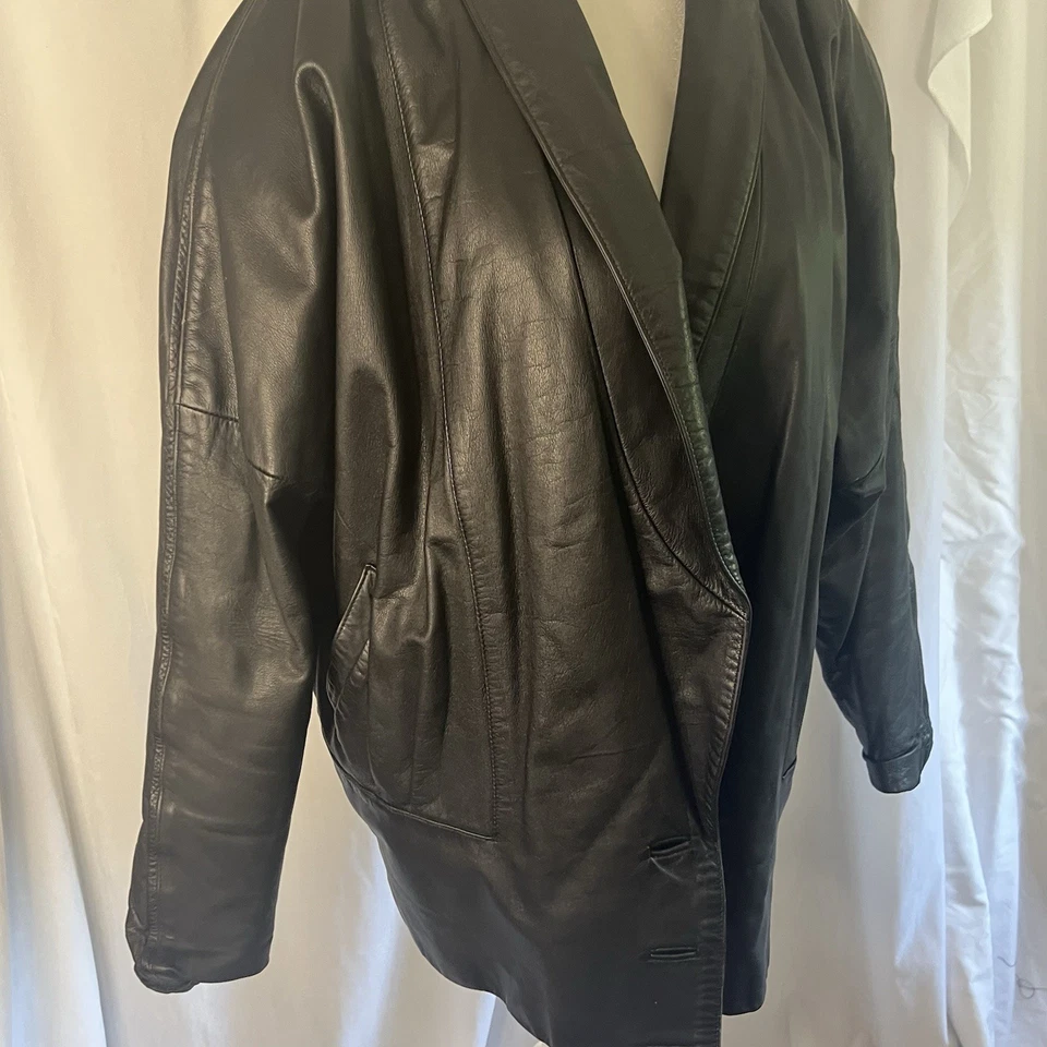Vintage Wilsons Leather black oversized genuine leather blazer-style jacket  Lar