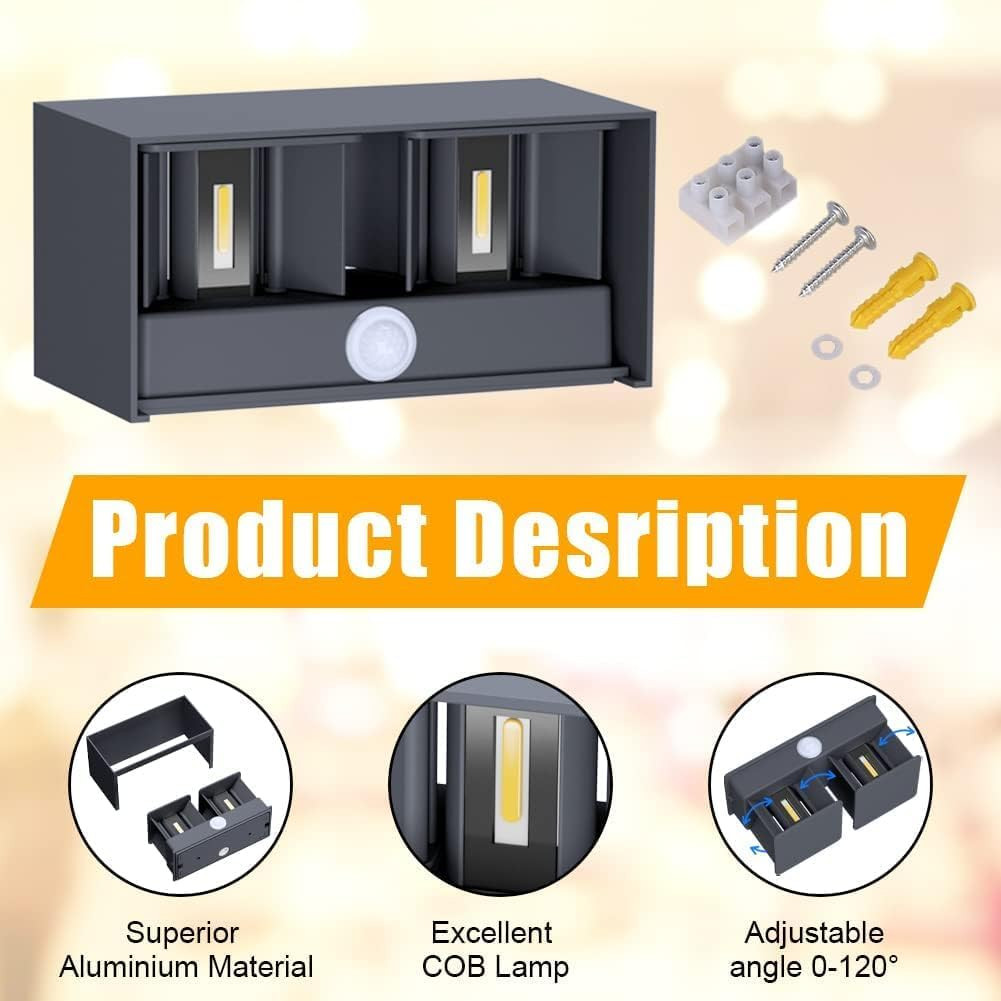 Applique Esterno LED 24W con Sensore: Set 2 Lampade Parete IP65 3000K - 3
