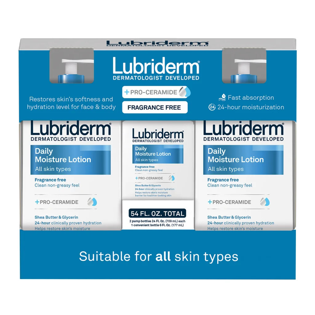 Lubriderm Daily Moisture Lotion, Fragrance-Free, 3-Pack, 54 oz Total