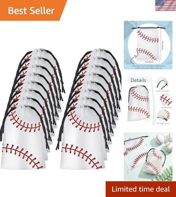 50 Pack 6 x 8 Inch Drawstring Baseball Party Favor Bags Plastic Baseball Snac...