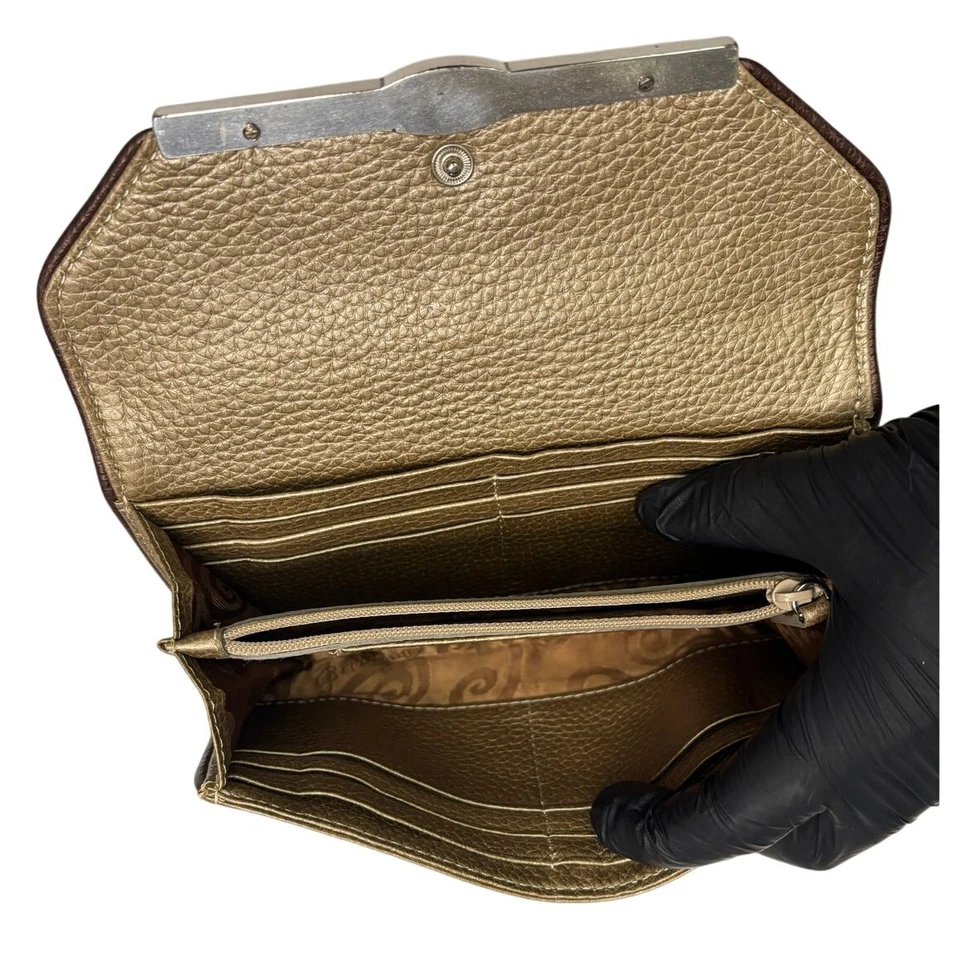 Vintage BRIGHTON Women’s Tan Shimmer Multi Divided Pocket Envelope Wallet - Image 4 of 4