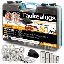 Taukealugs 130Pcs Battery Ring Terminals Crimp Connector Awg8 4 6 2 1/0 Gauge