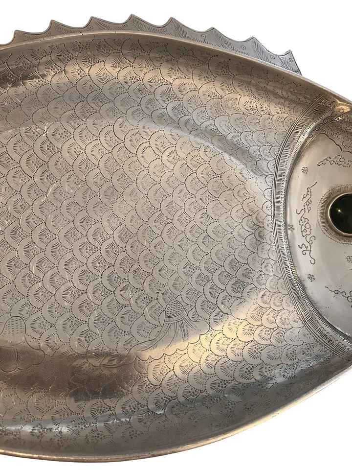 Arthur Court 1975 Fish Serving Platter 25” Cast Aluminum Green Agate Eye VTG - Image 4 of 4