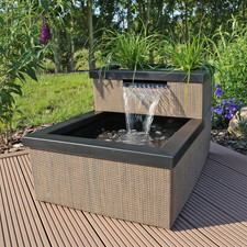 Terrassenteich Miniteich Wasserfall LED Beleuchtung Polyrattan Hochteich Garten