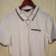 Ben Sherman Polo Shirt Mens L White Short Sleeve Knit Stretch Logo Pocket Tipped