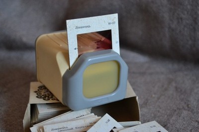 Vintage diascope ussr + 20 slides historical information Smotlny.