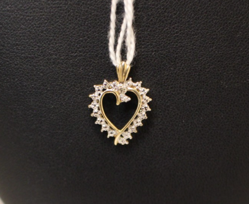 (RI1) 10K Yellow Gold Diamond Heart Pendant - 3/4" - 1.2 Grams - .21 TCW - Zdjęcie 1 z 3