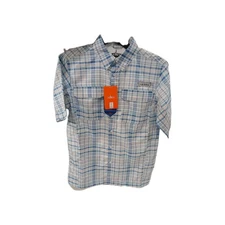 Habit Coastal Villa  Men's Fishing Shirt Baitfish Plaid Peach Size Small UPF 50+