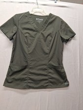 Grey's Anatomy By Barco Scrub Top Women Medium Green V-Neck Short Sleeve Pockets