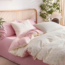 Bow Duvet Cover King Size Pink White Bowknot Bedding Set 3Pcs for Kids Girls Cot