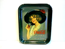 Drink Coca-Cola Delicious and Refreshing Tray - Metal Vintage 1972 Lady with Hat