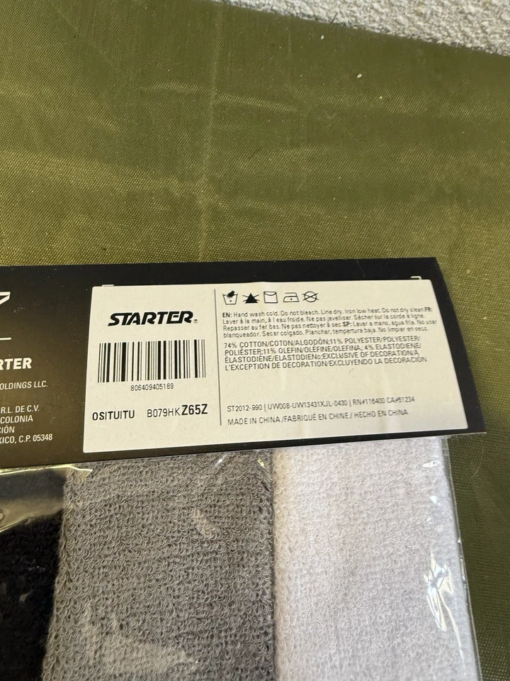 3-PACK OF STARTER HEADBAND SWEATBAND NEW BLACK WHITE AND GRAY NOS - Image 3 of 4