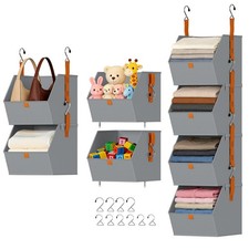 Hanging Closet Organizer - 4 Tier Collapsible Hanging Shelves with Hooks Zipp...