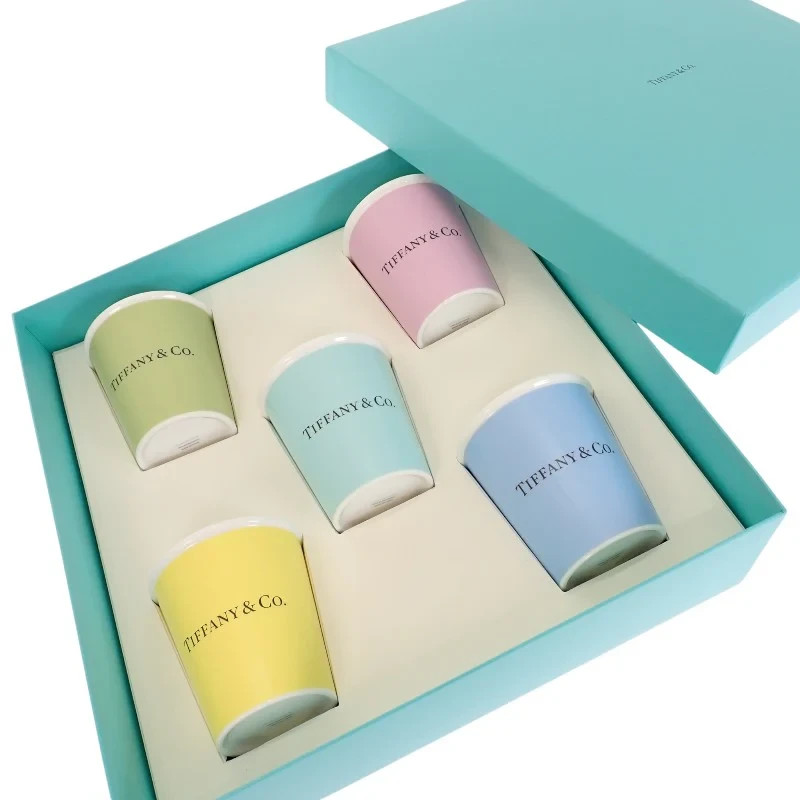 TIFFANY & Co. Coffee Cup Set of 5 Bone China Multicolor Porcelain