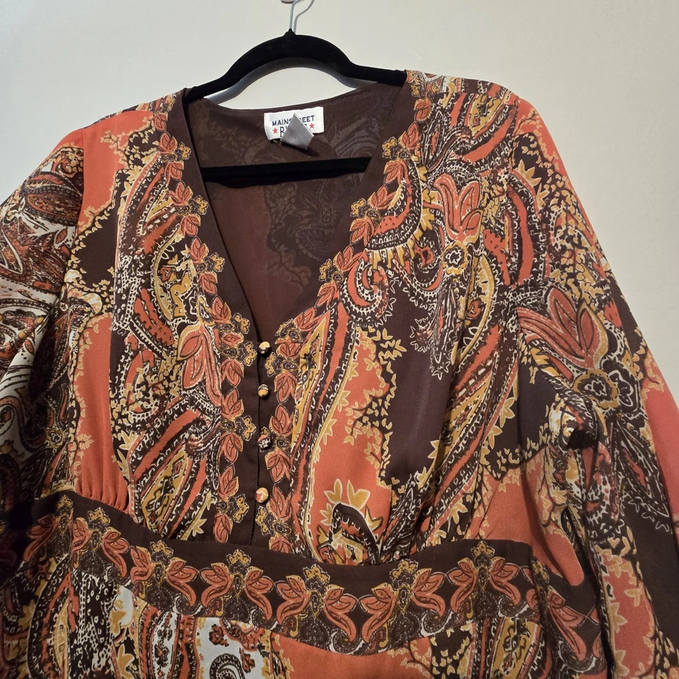 复古 90 年代 Main Street Blues 女式婴儿娃娃束腰上衣,尺寸 20W Paisley Boho Cottage — 第 3/4 张图片