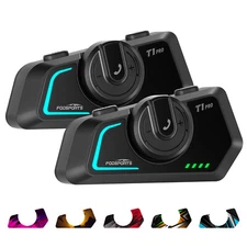 2x T1 Pro Motorcycle Intercom 6 Riders Group 2000m Bluetooth Helmet Headset