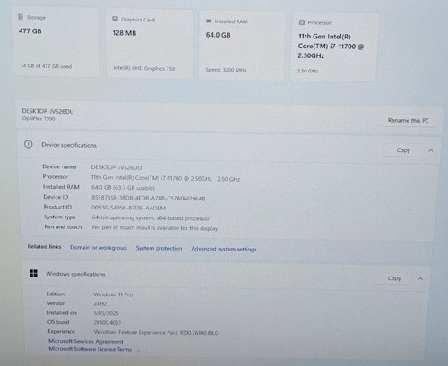 Dell OptiPlex 7090 SFF i7-11700 64GB RAM 512GB SSD NVMe NVIDIA T1000 Win 11 Pro - Picture 6 of 17