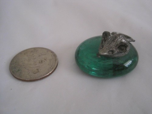 Pewter Figurine Polished Green Glass Stone~Mouse Rat Rodent~PET~LBDAD - Picture 5 of 5