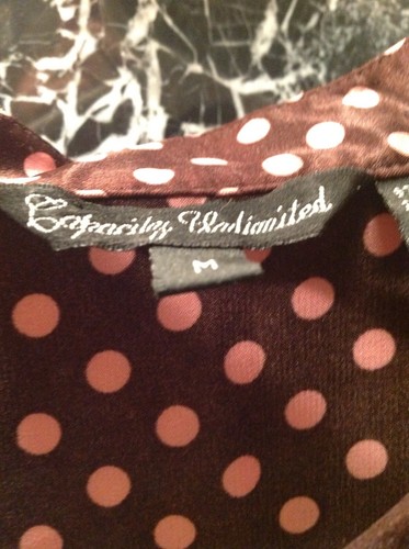 Women's Blouse, Long Sleeves, Brown w/Pink Polka Dots - Picture 5 of 5
