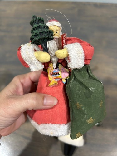 VTG Christmas Figures Lot Hand Painted Canvas Santas Paper Mache Santa Metal Sa - Picture 5 of 13