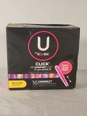 U by Kotex Click Compact Tampons Regular Absorbency Unscented 16 Count Box