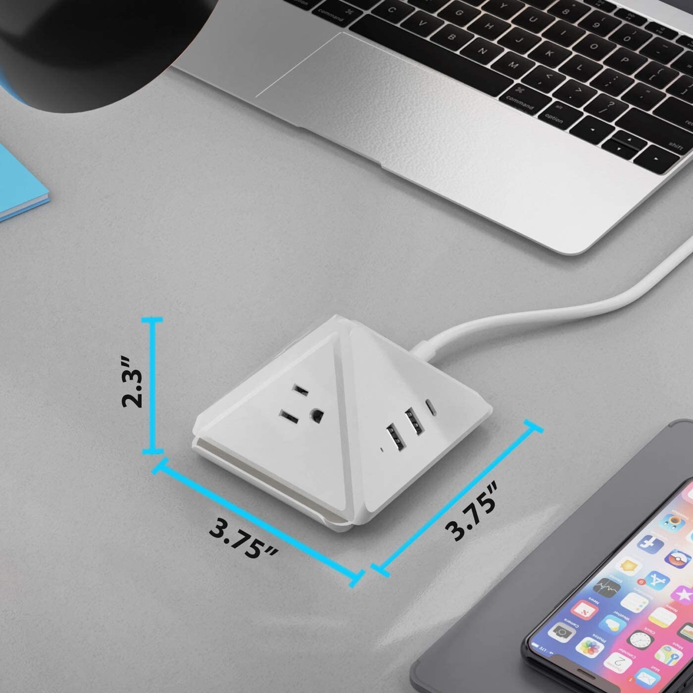 Ceptics USB Power Strip Travel Size - Grounded Dual USB + USB-C - 2 USA Outlets