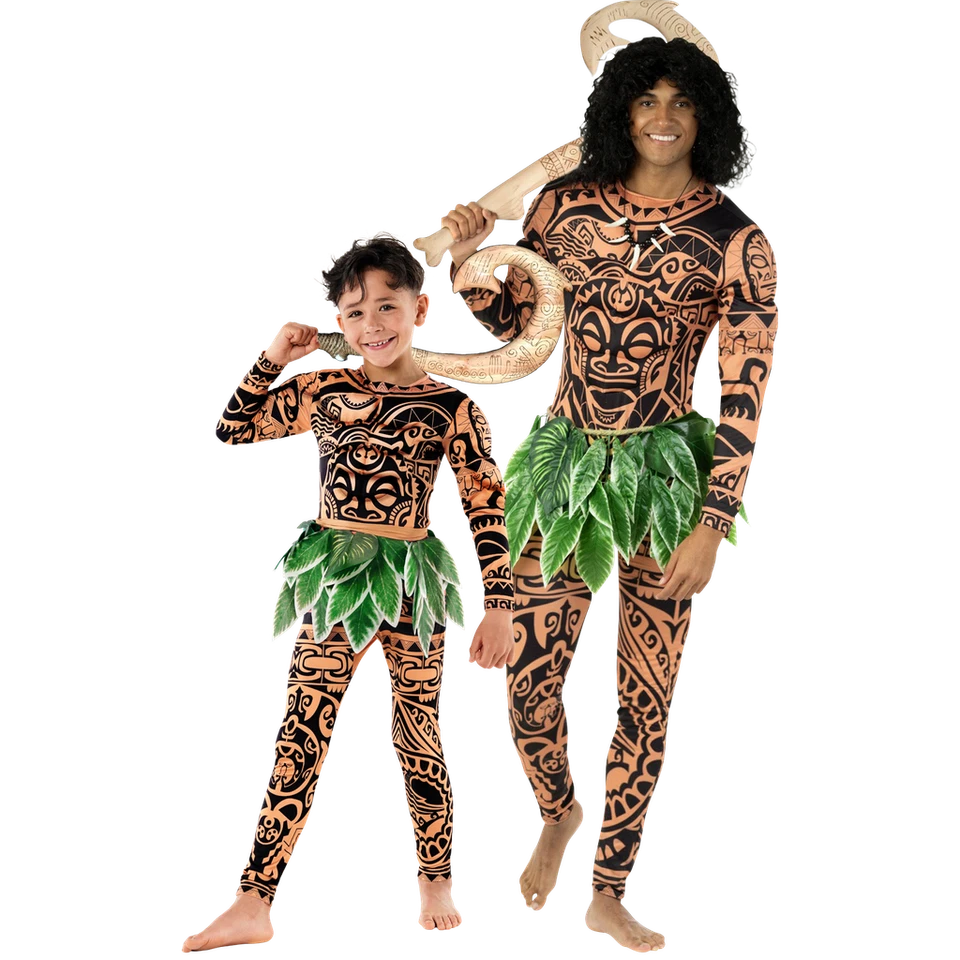Kids Maui Costume Boys Tattoo Warrior Hawaiian Polynesian Demi God Bodysuit - Image 4 of 4