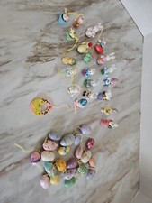 Lot of 42 Miniature Easter Tree Ornaments Wood Eggs Bunnies Carrot String Crafts