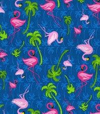 Fabric Flamingos Palm Trees on Blue Cotton FABRIC TRADITIONS 1/4 Yard 4489-BLU1