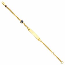 14K Yellow Gold Enameled Evil Eye Baby ID Religious Bracelet 6"Inch Boys Girls