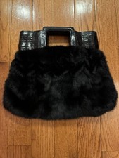 Nancy Gonzales Black Mink And Croc Handbag