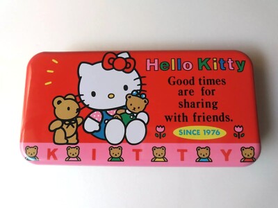 SANRIO★HELLO KITTYセット【ヴィンテージ】【1991年】 Vintage Hello Kitty Pencil Case 1991 Tin Metal Pen Cute Sanrio