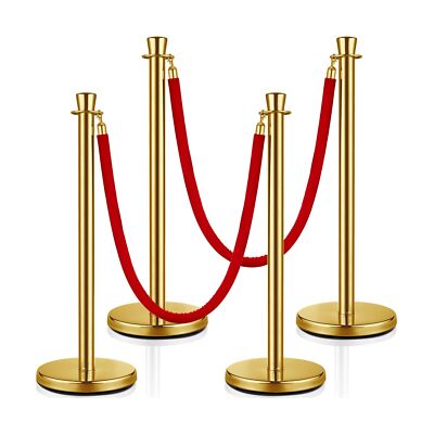 Wesiti 4 Pcs Stainless Steel Stanchion Post Queue, 5ft Red Velvet Rope Red Ca...