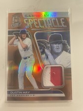 2021 Spectra Dustin May Game Day Spectacle 2 Color Patch Orange Prizm SSP #d /15