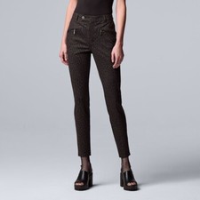 Simply Vera Wang Ponte Knit Skinny Pants Womens S Brown Leopard High Rise NEW