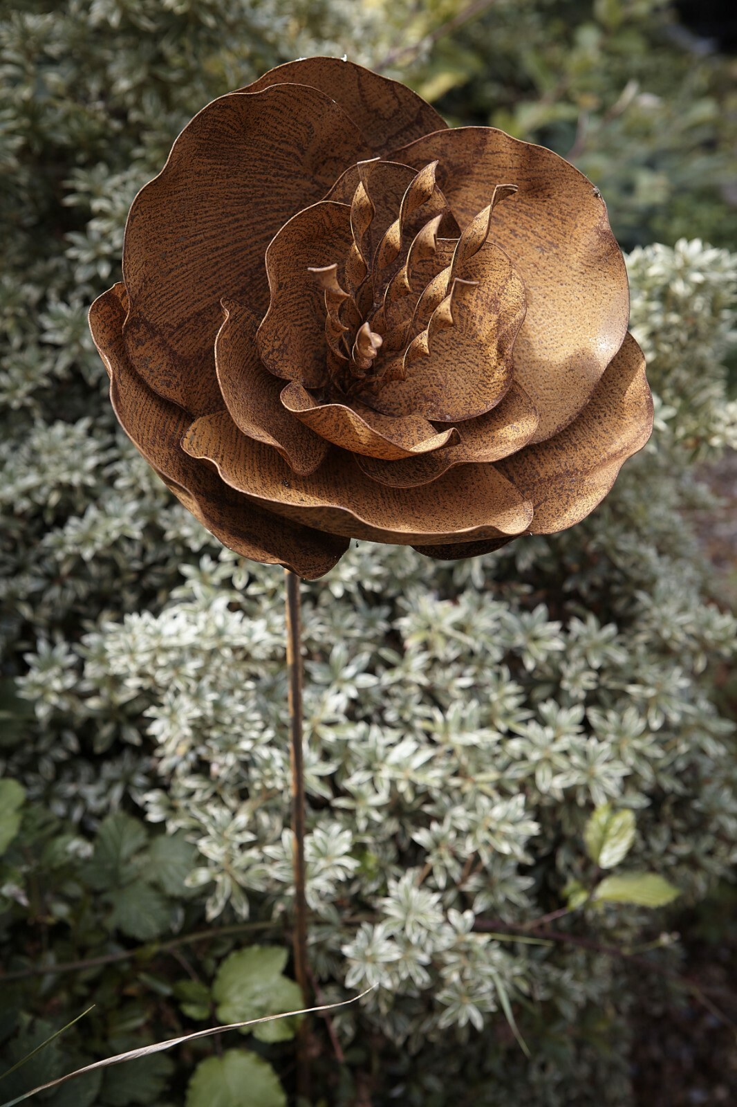 Poppy Garden Plant Stake Natural Rust Oriental Ironwork Garden Feature 150cm
