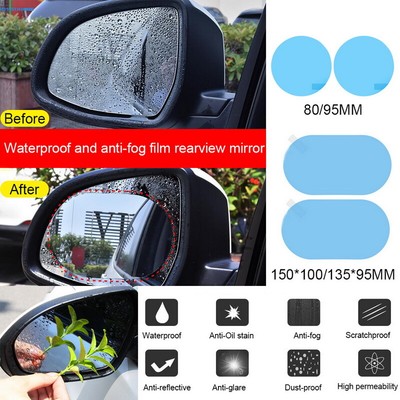 2PC Anti-Fog Film Car Rearview Mirror Sticker Rainproof Film Window Glass Shield