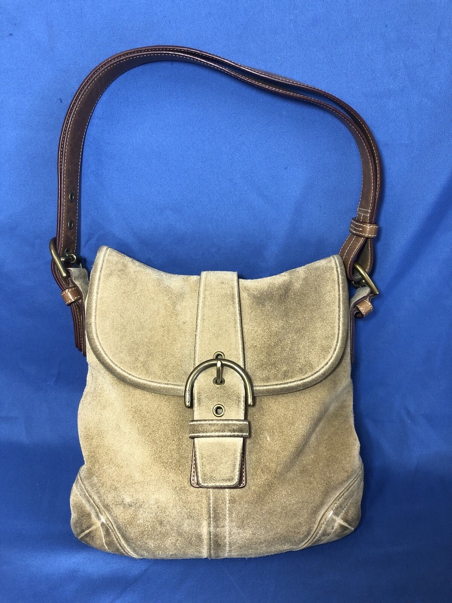 Coach F05Q-9482 Messenger Style Tan Suede Handbag | eBay