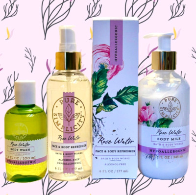 Bath & and Body Works Pure Simplicity ROSE WATER Body Wash Refresher Milk Lotion