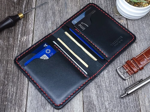 Vertical Bifold Wallet, Premium Leather Wallet, Handmade Leather Wallet w/ Gifts