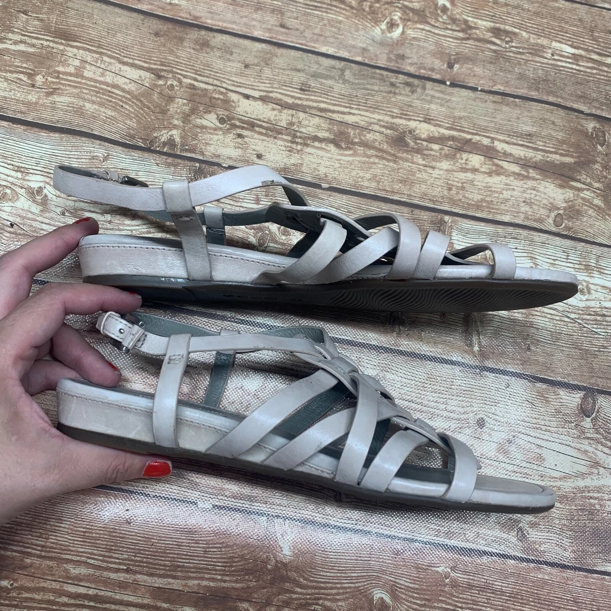 ECCO Flash Size 38 US 7 Leather Strappy Sandals Light Beige Shoes