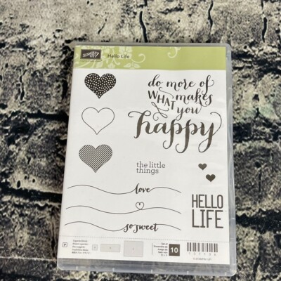 Stampin up HELLO LIFE 10 Pc stamp set happiness, hearts love so sweet 137136