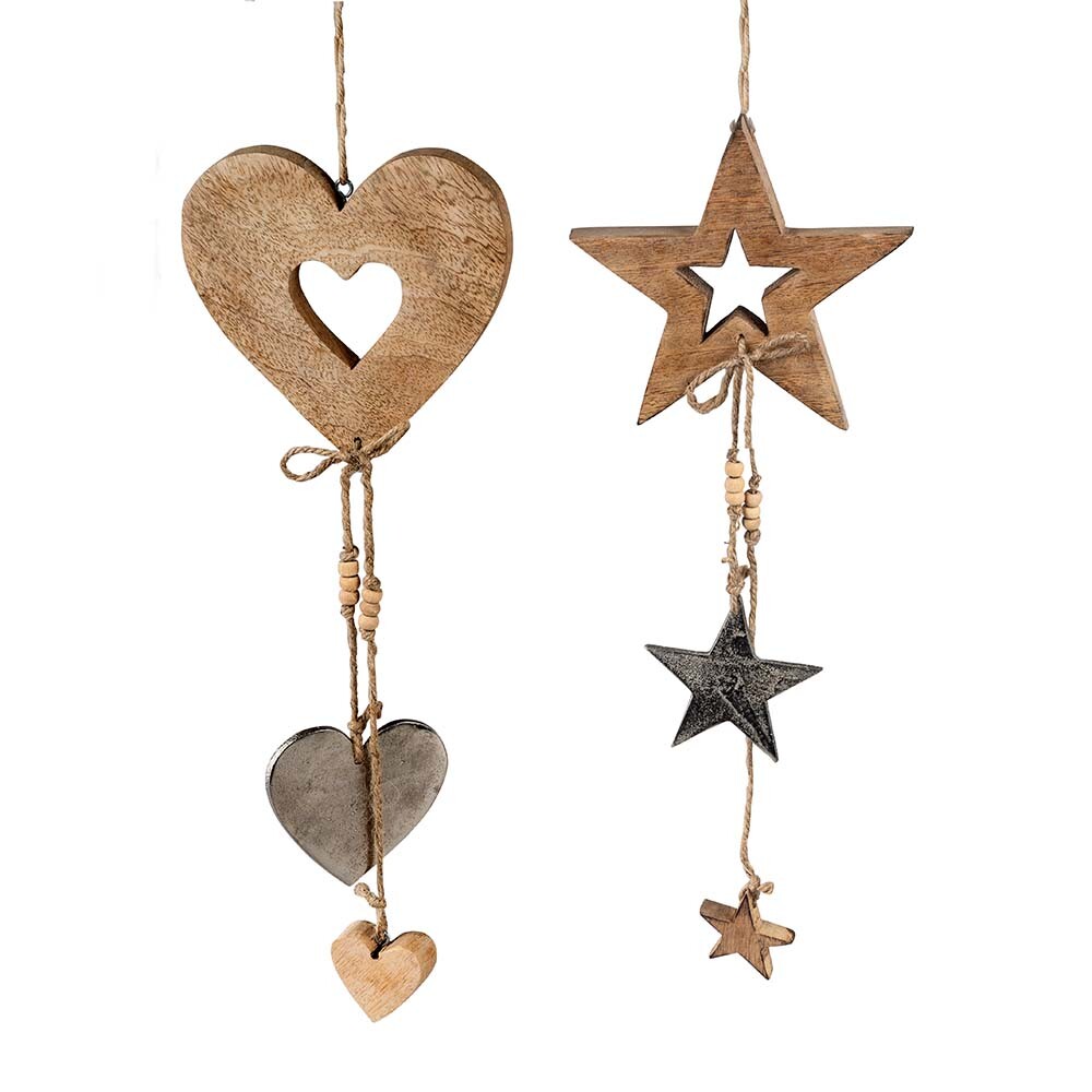 Hänger Herz oder Sterne Alu Mango-Holz Christbaum formano 510259 Weihnachtsdeko