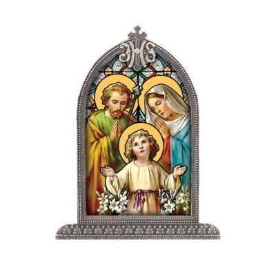 Holy Family Silver Arch Framed Liturgical Glass, 6.5'' US Made