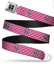 Ford Mustang Adjustable Seatbelt PINK BELT Buckle Belt Licensed (24”-38”)