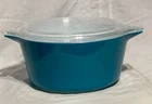 Vntg Pyrex Glass Ovenware Casserole Bowl w/ Clear Lid. Blue 474-B.  2 QT. USA