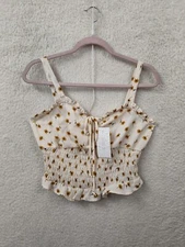 Sienna Sky Women Top Medium Beige Floral Print 100% Polyester Strappy Crop Tank